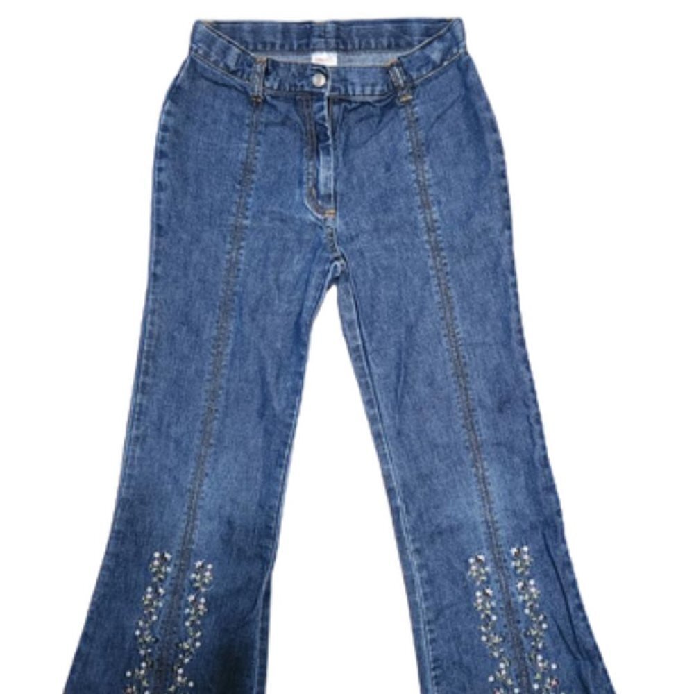 Gymboree WINTER PRINCESS Denim Blue Flare Jeans w/Floral Embroidery || sz9 EUC